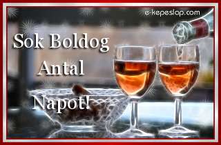 K�peslap Antal n�vnapra, k�sz�nt� boros poharakkal, boldog n�vnapot felirattal.