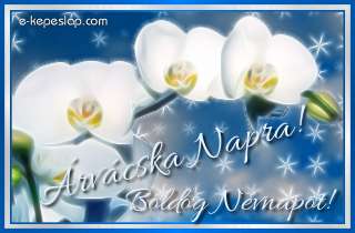 Nvnapi kpeslap rvcska nvnapra fehr orchideval s szemlyre szl ksznt felirattal.