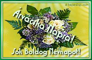 Nvre szl rzss virgcsokor rvcska nvnapra, boldog nvnapot ksznt felirattal.