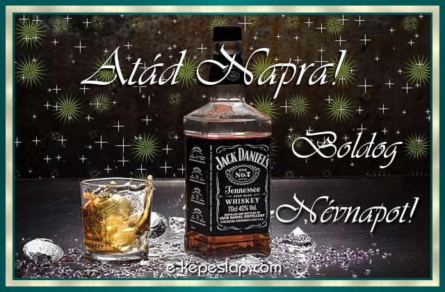 Jg dupla whiskyvel nvnapi, nvre szl kpeslap Atd nvnapra, ksznt felirattal frfiaknak.