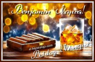 Whisky s szivar kpeslap frfiaknak, Benjamin nvnapra, nvre szl ksznt felirattal.
