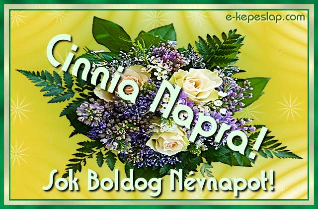 Nvre szl rzss virgcsokor Cinnia nvnapra, boldog nvnapot ksznt felirattal.