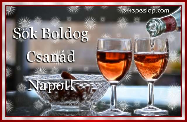 Kpeslap Csand nvnapra, ksznt boros poharakkal, boldog nvnapot felirattal.