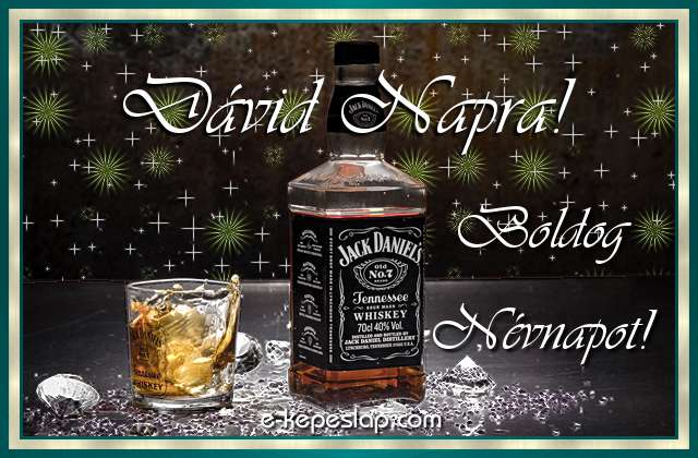 Jg dupla whiskyvel nvnapi, nvre szl kpeslap Dvid nvnapra, ksznt felirattal frfiaknak.
