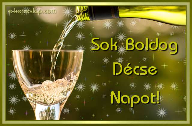 Nvre szl kpeslap Dcse nvnapra, ksznt boros pohrral, boldog nvnapot felirattal.