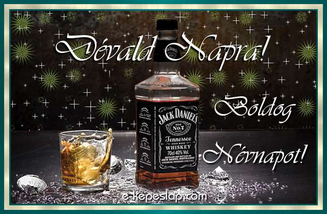 Jg dupla whiskyvel nvnapi, nvre szl kpeslap Dvald nvnapra, ksznt felirattal frfiaknak.