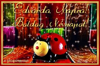 K�peslap Edvarda n�vnapra gyerekeknek, aranyos piros katicabog�rral �s boldog n�vnapot felirattal.