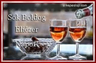 K�peslap Eli�zer n�vnapra, k�sz�nt� boros poharakkal, boldog n�vnapot felirattal.
