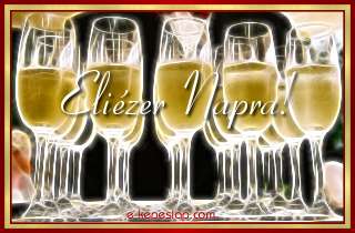 N�vre sz�l� k�peslap Eli�zer n�vnapra, pezsg�s poharakkal, k�sz�nt� felirattal.