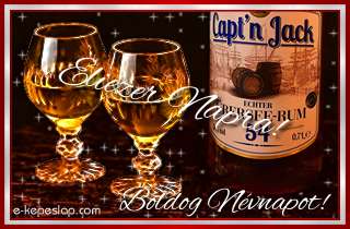 Whisky �s rum n�vre sz�l� poh�rk�sz�nt� f�rfiaknak, Eli�zer n�vnapra, boldog n�vnapot k�sz�nt� felirattal.