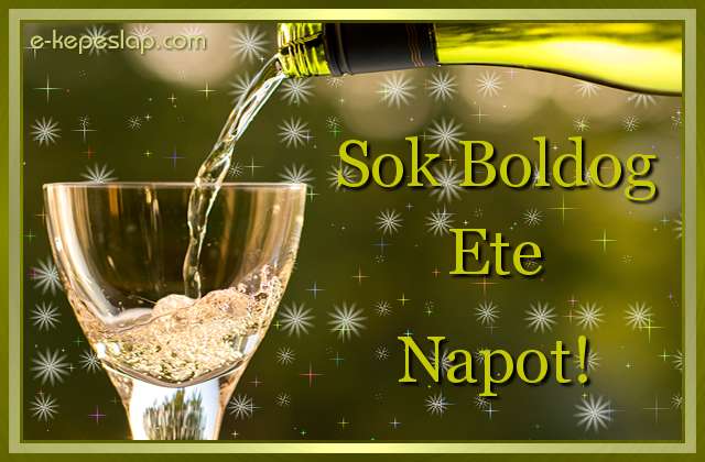 N�vre sz�l� k�peslap Ete n�vnapra, k�sz�nt� boros poh�rral, boldog n�vnapot felirattal.