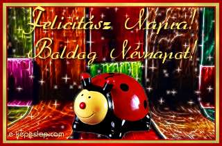 Kpeslap Felicitsz nvnapra gyerekeknek, aranyos piros katicabogrral s boldog nvnapot felirattal.