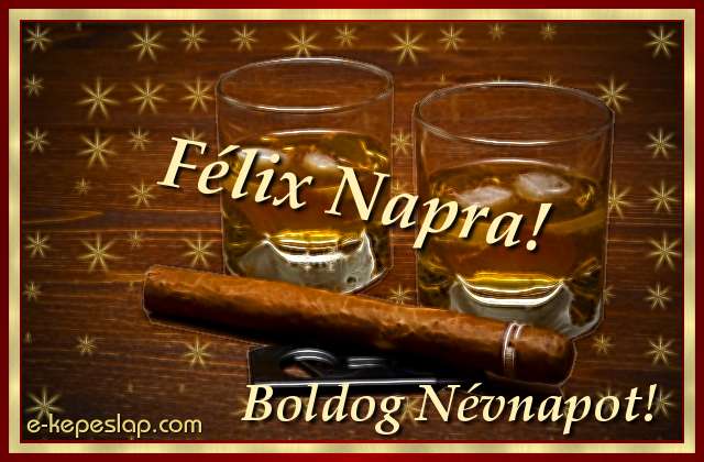 Flix nvre szl kpeslap, whiskyvel s ksznt felirattal Flix nvnapra.