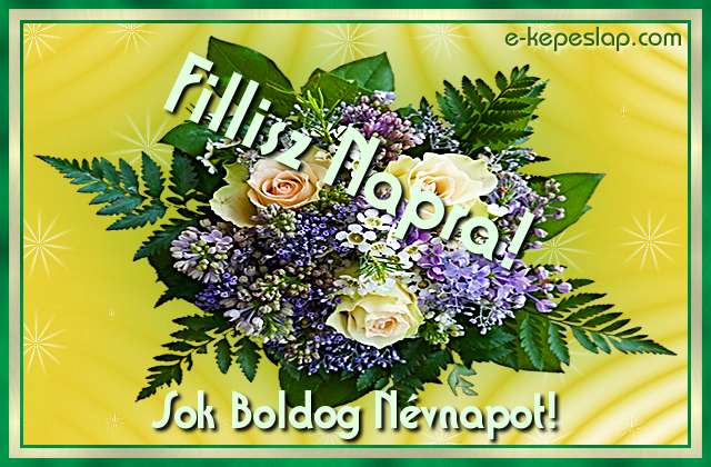 Nvre szl rzss virgcsokor Fillisz nvnapra, boldog nvnapot ksznt felirattal.