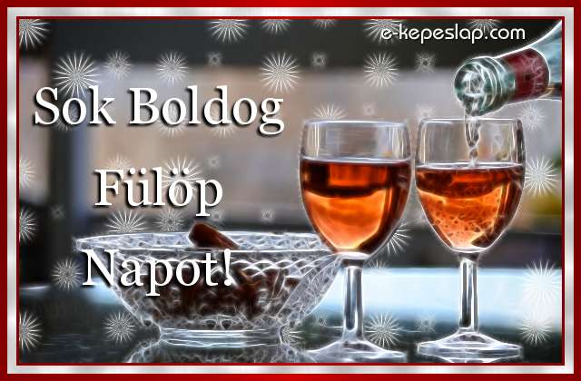 Kpeslap Flp nvnapra, ksznt boros poharakkal, boldog nvnapot felirattal.