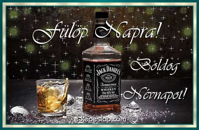 Jg dupla whiskyvel nvnapi, nvre szl kpeslap Flp nvnapra, ksznt felirattal frfiaknak.