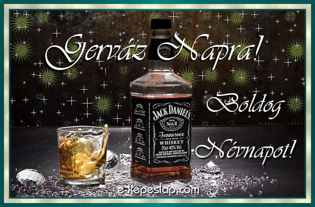 Jg dupla whiskyvel nvnapi, nvre szl kpeslap Gervz nvnapra, ksznt felirattal frfiaknak.