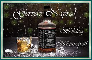 Jg dupla whiskyvel nvnapi, nvre szl kpeslap Gervz nvnapra, ksznt felirattal frfiaknak.