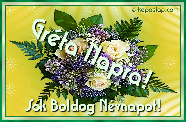 Nvre szl rzss virgcsokor Grta nvnapra, boldog nvnapot ksznt felirattal.