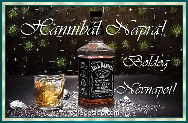 Jg dupla whiskyvel nvnapi, nvre szl kpeslap Hannibl nvnapra, ksznt felirattal frfiaknak.