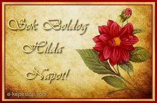 R�gies, klasszikus hat�s� n�vre sz�l� k�peslap Hilda n�vnapra, k�sz�nt� felirattal �s vir�ggal.