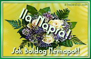 Nvre szl rzss virgcsokor Ila nvnapra, boldog nvnapot ksznt felirattal.