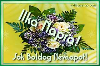 Nvre szl rzss virgcsokor Ilka nvnapra, boldog nvnapot ksznt felirattal.