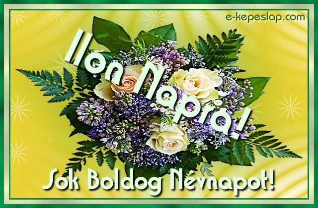Nvre szl rzss virgcsokor Ilon nvnapra, boldog nvnapot ksznt felirattal.