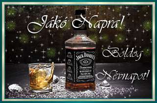 Jg dupla whiskyvel nvnapi, nvre szl kpeslap Jk nvnapra, ksznt felirattal frfiaknak.