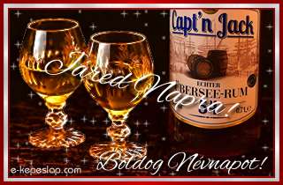 Whisky s rum nvre szl pohrksznt frfiaknak, Jred nvnapra, boldog nvnapot ksznt felirattal.