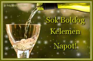 Nvre szl kpeslap Kelemen nvnapra, ksznt boros pohrral, boldog nvnapot felirattal.