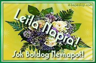 Nvre szl rzss virgcsokor Leila nvnapra, boldog nvnapot ksznt felirattal.