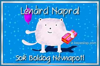 Kpeslap Lnrd nvnapra gyermekeknek, aranyos llatos figurval, lufival s ajndkkal, boldog nvnapot felirattal.