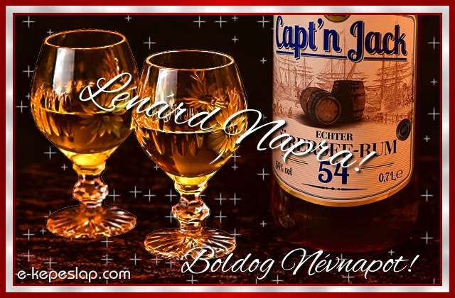 Whisky s rum nvre szl pohrksznt frfiaknak, Lnrd nvnapra, boldog nvnapot ksznt felirattal.
