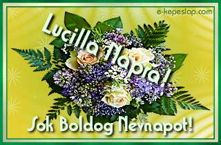 Nvre szl rzss virgcsokor Lucilla nvnapra, boldog nvnapot ksznt felirattal.