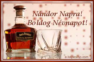 Nvnapi kpeslap Nndor nvnapra whiskeyvel s szemlyre szl ksznt felirattal.