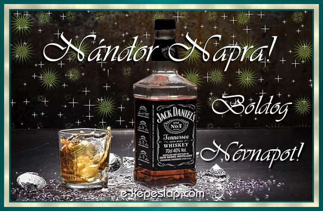 Jg dupla whiskyvel nvnapi, nvre szl kpeslap Nndor nvnapra, ksznt felirattal frfiaknak.