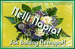 Névre szóló rózsás virágcsokor Nelli névnapra, boldog névnapot köszöntő felirattal.