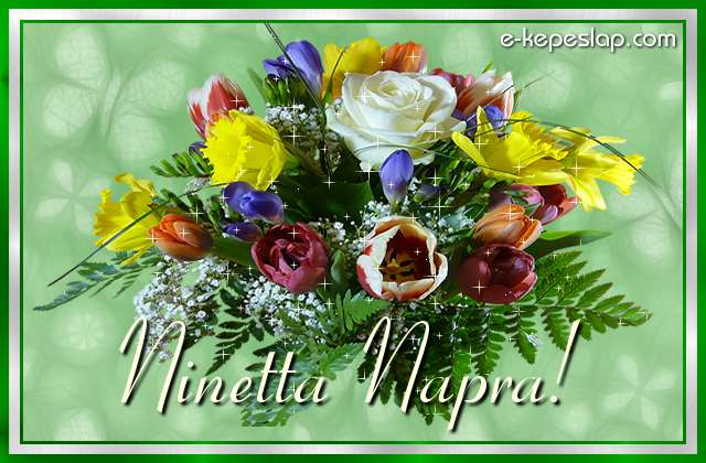 Sz�nes vir�gcsokor n�vre sz�l� k�sz�nt� felirattal, Ninetta n�vnapra.