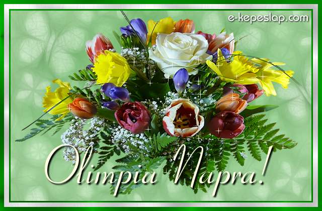 Sznes virgcsokor nvre szl ksznt felirattal, Olimpia nvnapra.