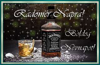 Jg dupla whiskyvel nvnapi, nvre szl kpeslap Radomr nvnapra, ksznt felirattal frfiaknak.