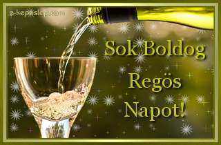 N�vre sz�l� k�peslap Reg�s n�vnapra, k�sz�nt� boros poh�rral, boldog n�vnapot felirattal.