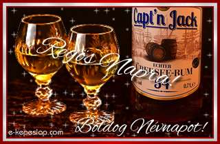Whisky �s rum n�vre sz�l� poh�rk�sz�nt� f�rfiaknak, Reg�s n�vnapra, boldog n�vnapot k�sz�nt� felirattal.
