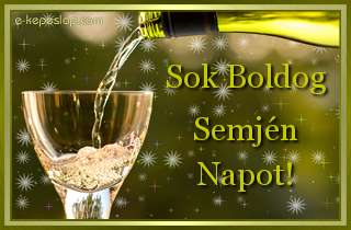 Nvre szl kpeslap Semjn nvnapra, ksznt boros pohrral, boldog nvnapot felirattal.