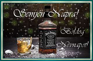 Jg dupla whiskyvel nvnapi, nvre szl kpeslap Semjn nvnapra, ksznt felirattal frfiaknak.