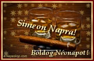 Simeon nvre szl kpeslap, whiskyvel s ksznt felirattal Simeon nvnapra.