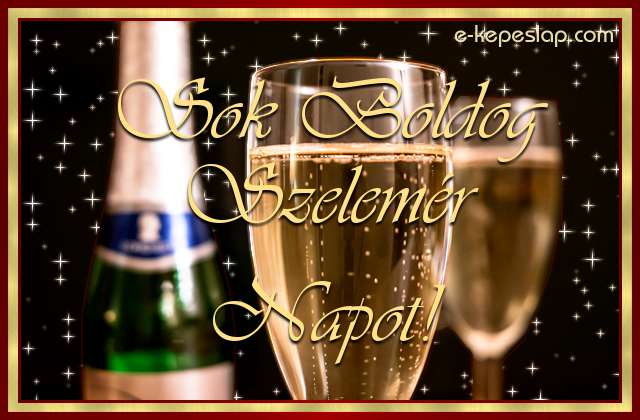 �nnepi hangulat� pezsg�s k�peslap, n�vre sz�l� k�sz�nt� felirattal Szelem�r n�vnapra.