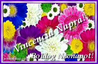 Sznes, virgmints kpeslap nvre szl ksznt felirattal, Vincencia nvnapra.