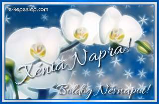 Nvnapi kpeslap Xnia nvnapra fehr orchideval s szemlyre szl ksznt felirattal.