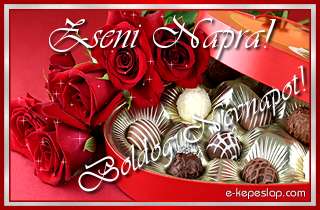 Bonbon �s csillog� v�r�s r�zs�k k�peslap, szem�lyre sz�l� k�sz�nt� felirattal Zseni n�vnapra.